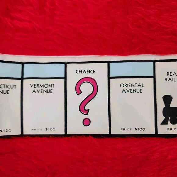 Vintage Monopoly Faux Fur Rug FAO Schwarz Vinyl Game Board 29"x29" 1960s 1970s - Picture 8 of 9